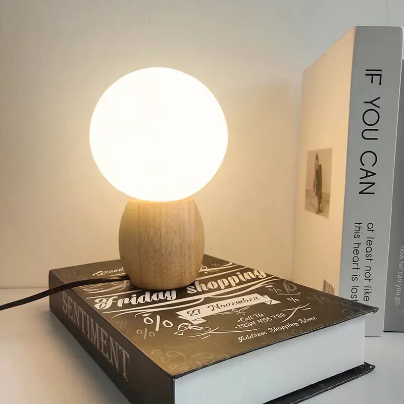 Spherical wooden bedside table lamp noctivehome.uk