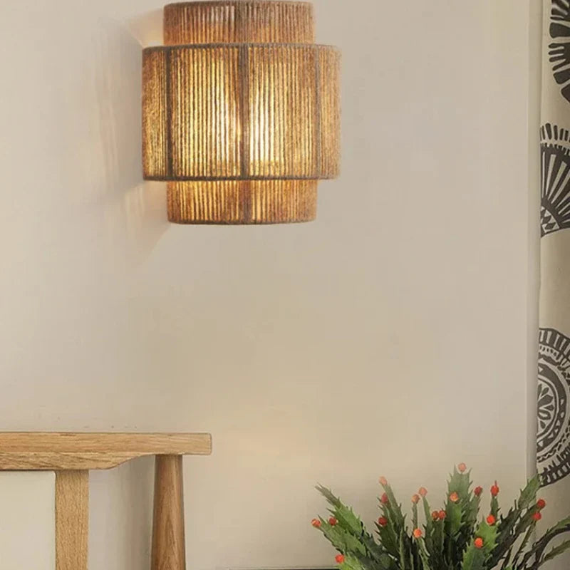 Woven rattan wall bedside lamp - Noctive Home