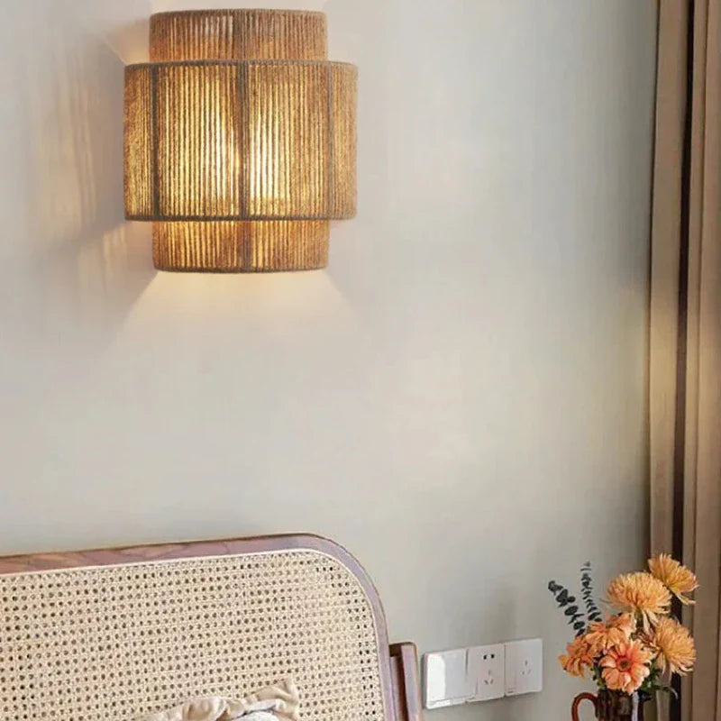 Woven rattan wall bedside lamp - Noctive Home