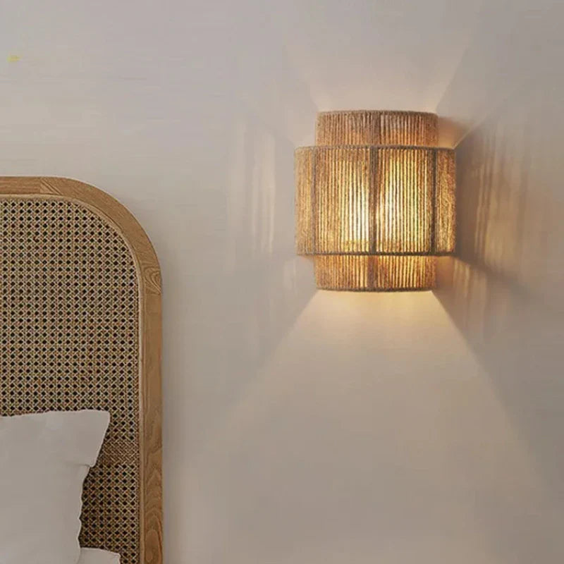 Woven rattan wall bedside lamp - Noctive Home