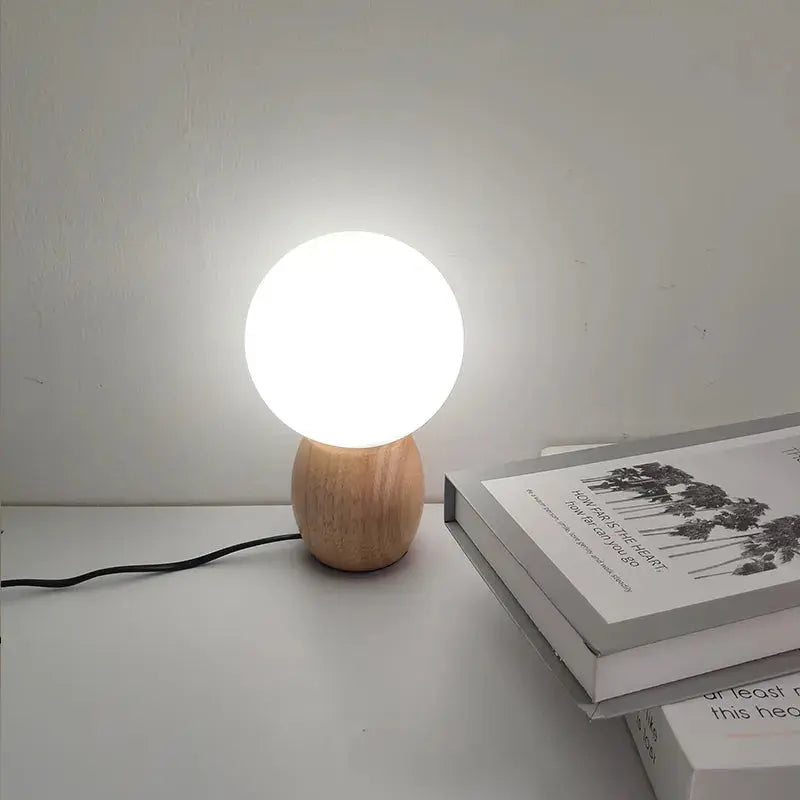 Spherical wooden bedside table lamp noctivehome.uk