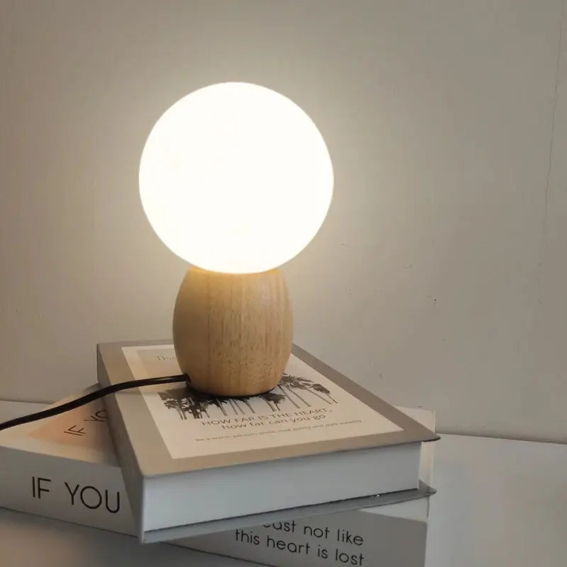 Spherical wooden bedside table lamp noctivehome.uk