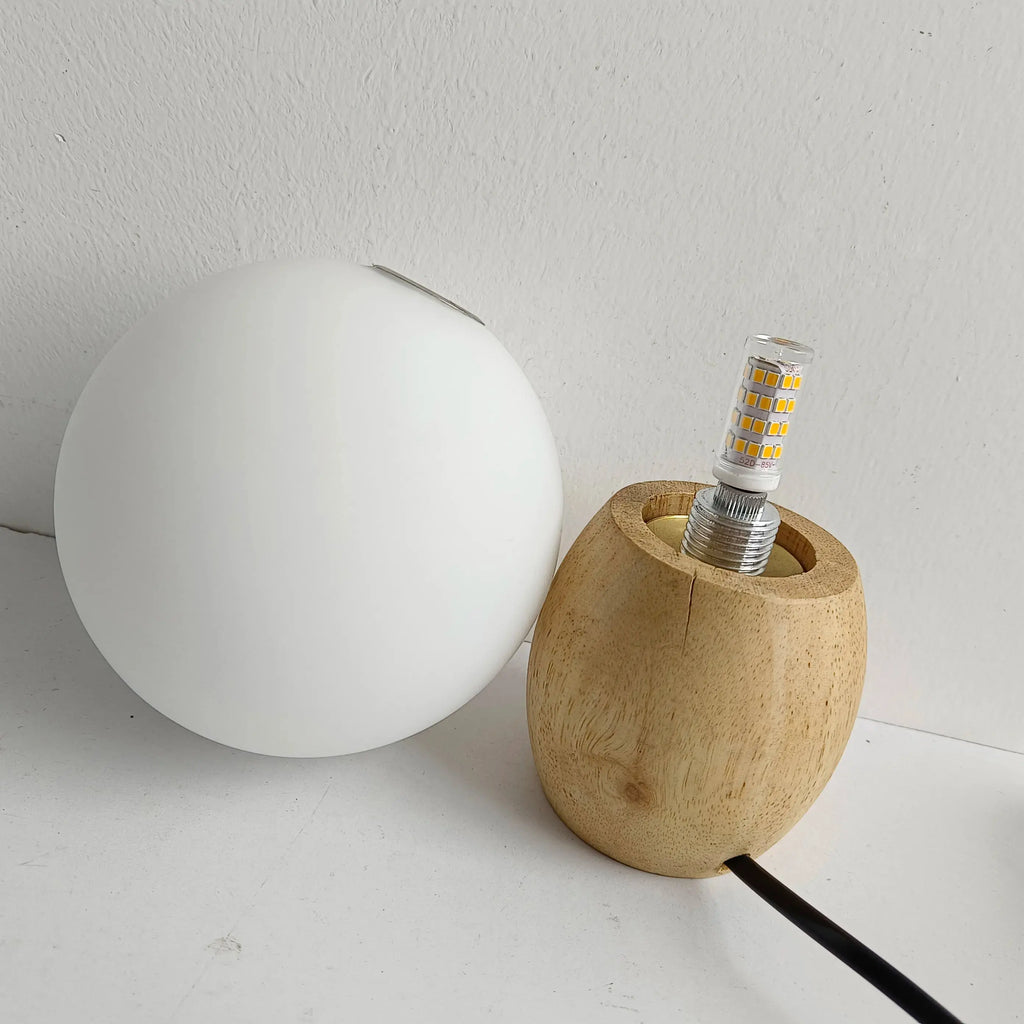 Spherical wooden bedside table lamp noctivehome.uk